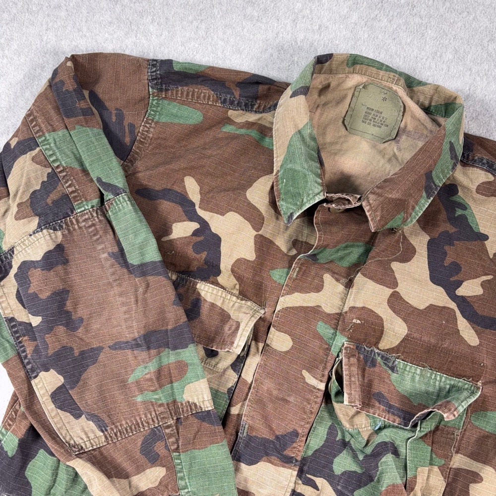USGI BDU Jacket Mens M Regular Woodland Camo 80s Vintage Ripstop US Army